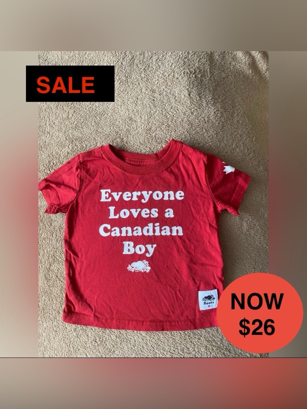 Roots "Everyone Loves a Canadian Boy" Baby Tee - Red - Size M GUC